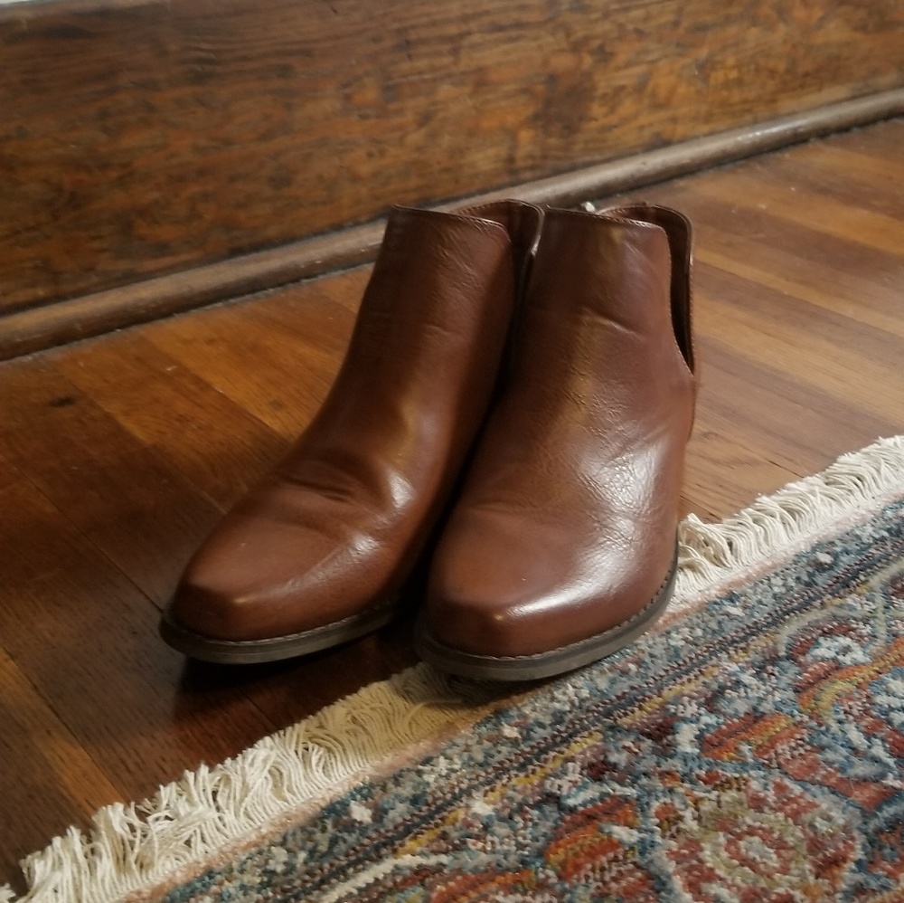 Brown leather booties